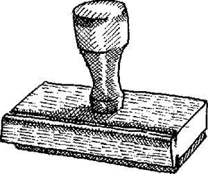 Drawing of a rubber stamp labeled, Hatching.