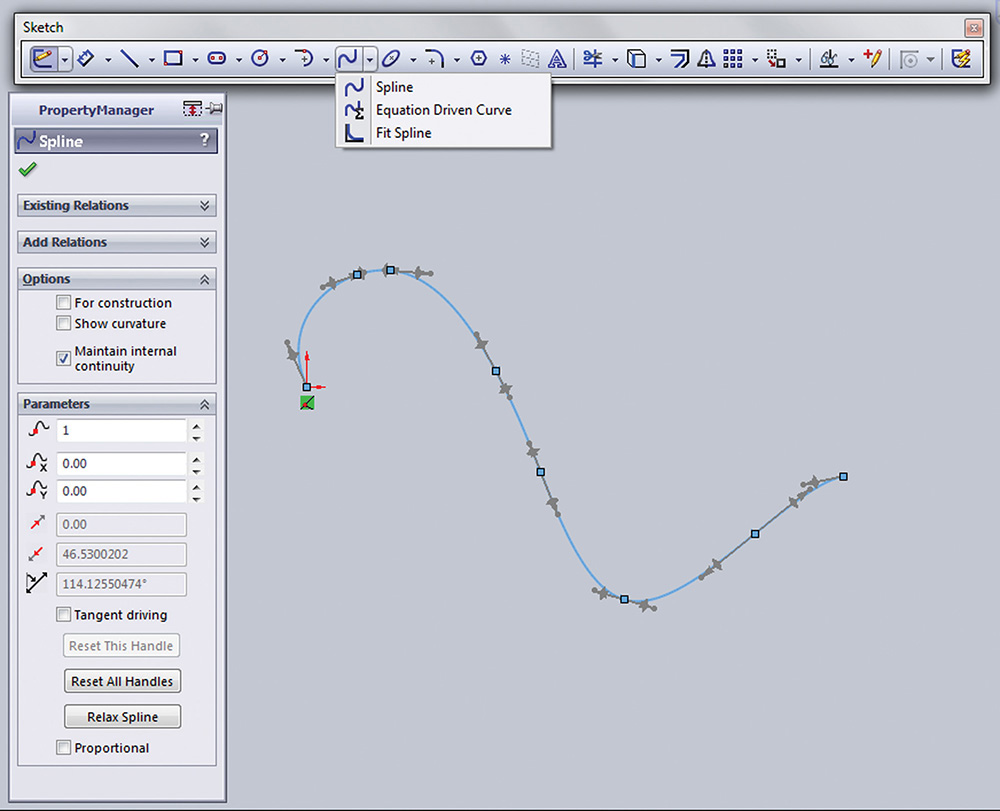 Figure shows an interpolated spline curve drawn using AutoCAD.