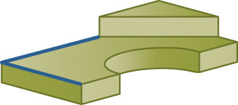 Model shows a horizontal rectangular slab with a semicircular slot at the middle. A horizontal triangle is placed at the top-right corner. The perpendicular lines of the slab are highlighted.