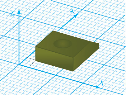 A 3D coordinate system shows a right trapezoid model with a circular hole at the top placed in the X-Y plane rotated such that the rectangle base is visible in the front depicts rotation.