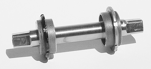 Photograph shows the bottom bracket of a bicycle.