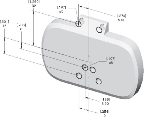 Sketch shows the front surface of the bevel plate with the dimensions of the counterbore holes.