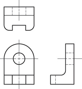 Figure showing only the three necessary isometric views of an object, the front, top and right-side views.