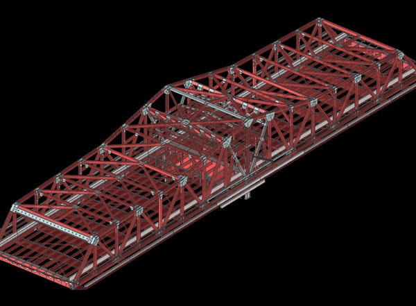Figure shows a three dimensional model of a bridge structure.