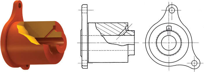 Figure shows a broken out section of a part.