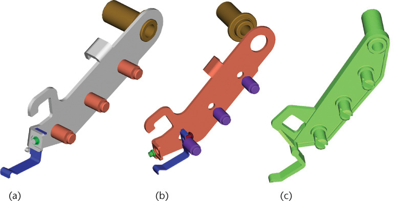 Three variations of a machine part are shown.