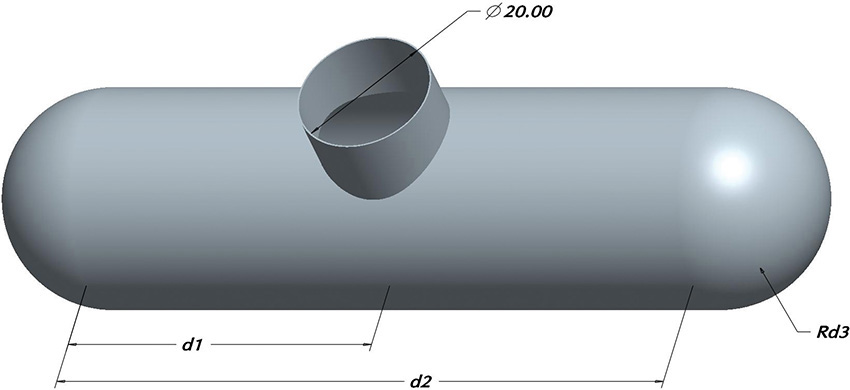 A representation of a tank with several measurements including length, radius, and diameter is shown.