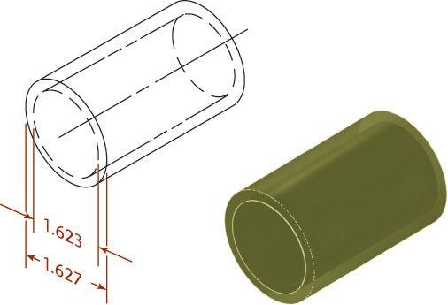 Figure shows upper and lower limits of dimension on a cylinder.
