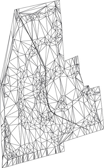 Example of a Triangulated Irregular Network 3D terrain model is shown using several web-like lines.