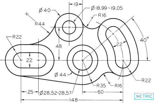 Drawing of a Gear Arm with its dimensions marked.