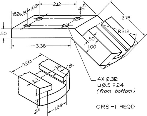 Outline of a guide bracket with all dimensions is shown.