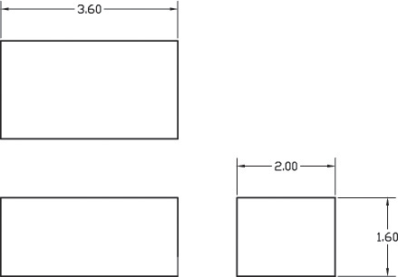 A horizontal rectangle is present at the bottom. Another horizontal rectangle with length 3.60 is present at the top. A rectangle with height 1.60 and length 2.00 is present on the right.