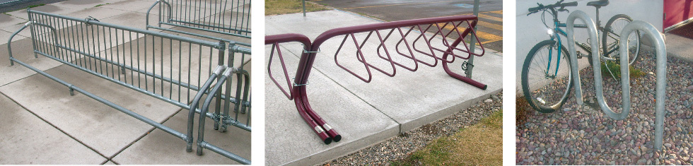 Photographs show a bike rack.