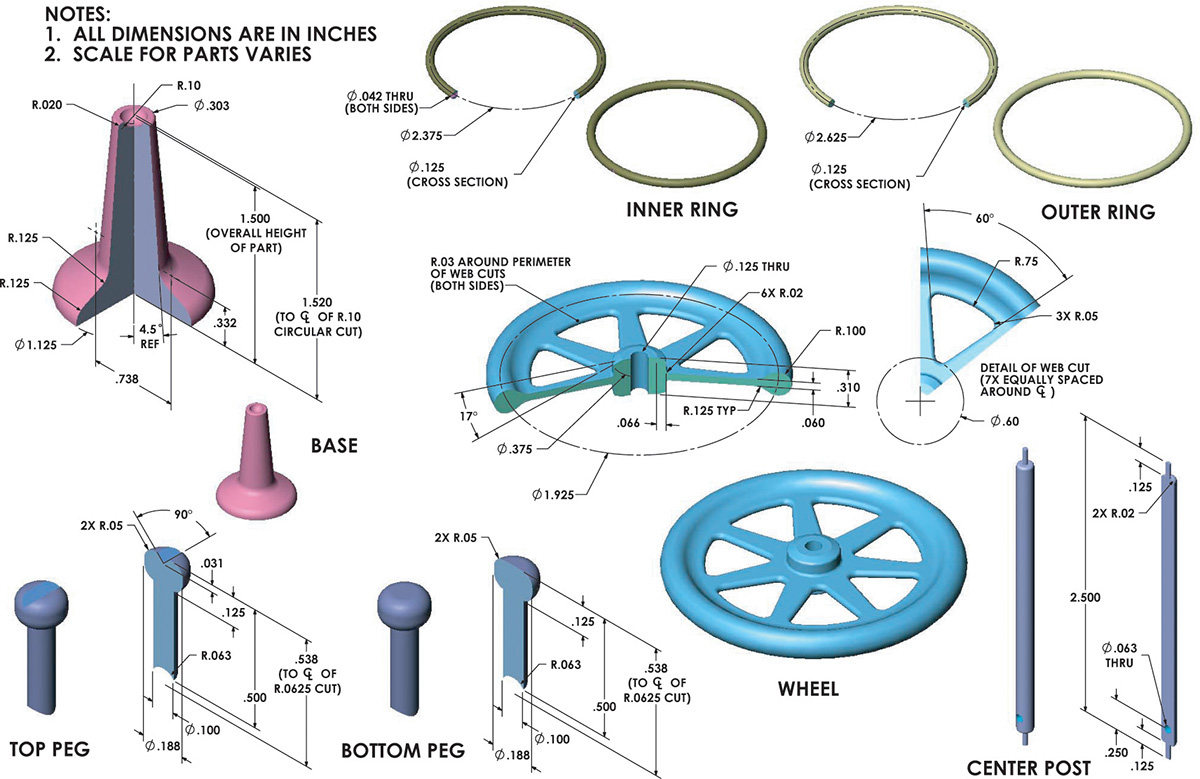 The components of a gyroscope are illustrated.