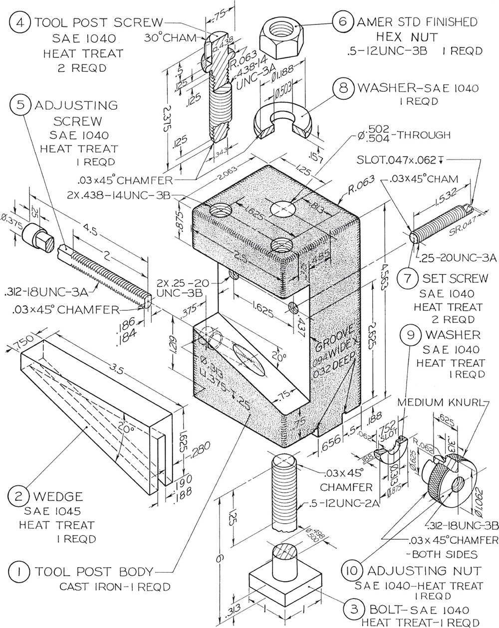 Figure shows the drawing for tool post.