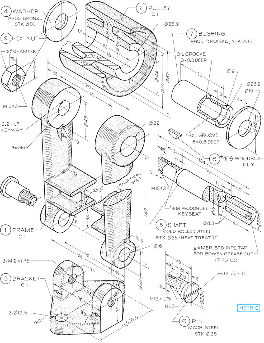 Figure shows the parts of belt tightener.