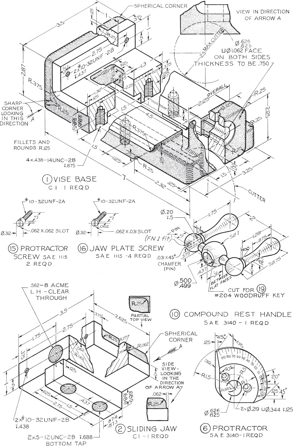 Figure depicts the detailed drawing of the Grinder vise.