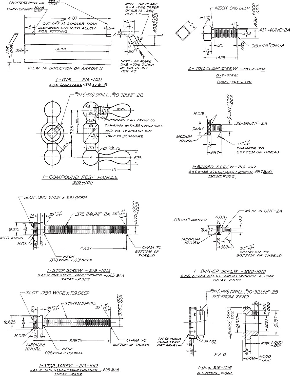 Drawings show the various sections of a slide tool.