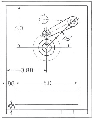 Drawing of a Disk Cam and pivoted Follower arrangement on a drawing sheet.