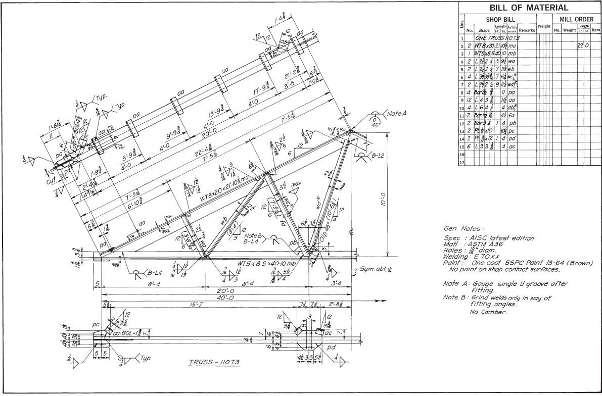 Figure shows the detailed drawing of the Welded roof truss.