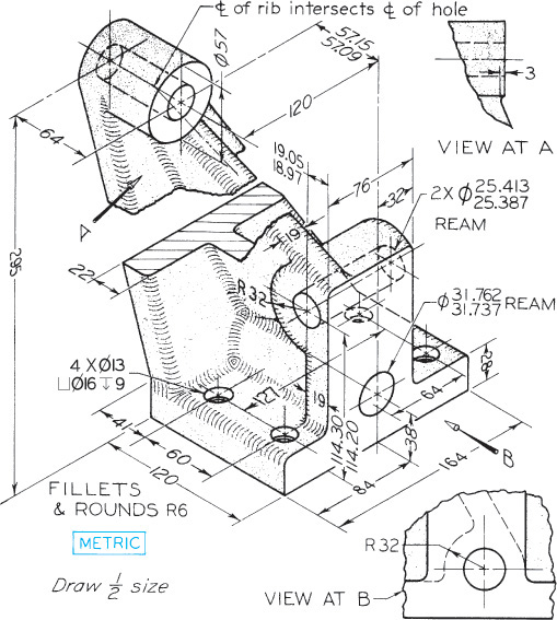 Figure shows Ejector Base drawing in half size.
