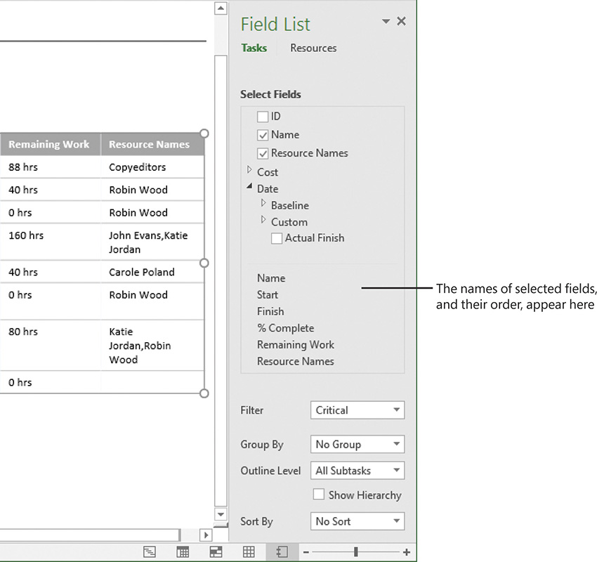 Screenshot of the Field List pane for the selected table.