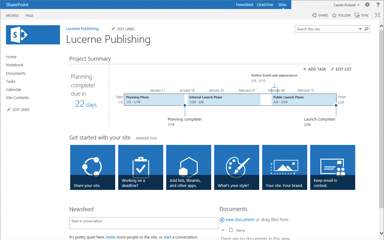 Screenshot of Project Summary page in SharePoint.