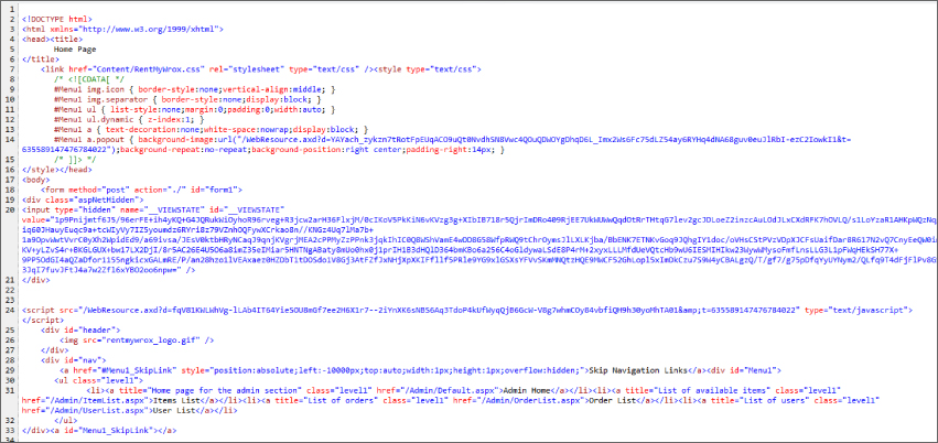 Screenshot of HTML source code created by the Menu control.