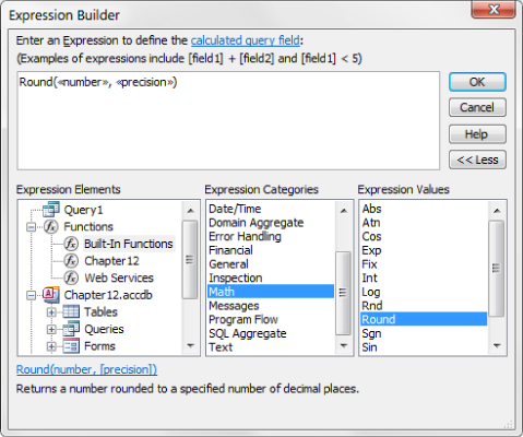 Screenshot of Expression Builder presenting the highlighted argument in the upper pane. The cursor points the link similar to the argument.