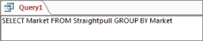 Snipped image of an SQL window displaying SELECT Market FROM Straightpull GROUP BY Market.