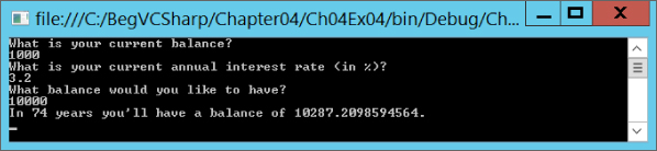 Command prompt window after executing the code, displaying statements resulting from entered values.