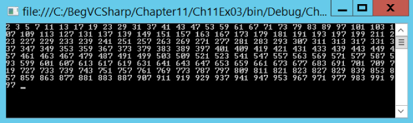 Command prompt window displaying the codes for Primes. 
