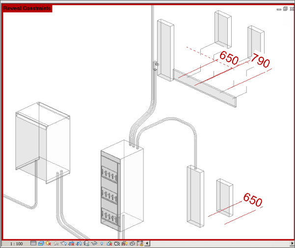 Subwindow of the Reveal Constraints button of the Revit MEP 2016 application. The term Reveal Constraints is highlighted and located at the top left of the window.