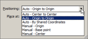 Cropped image displaying Positioning option with a drop-down list and the highlighted Auto - Origin to Origin from the list.
