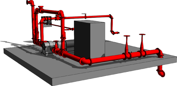 3D view of a preassembled fire pump.