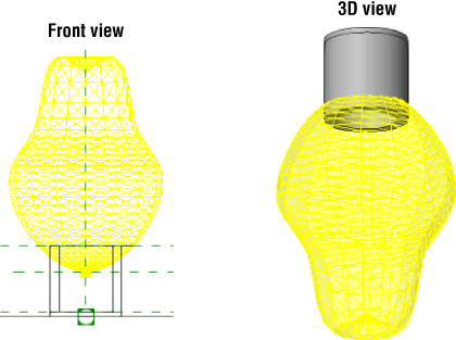 Two graphic meshes depicting the front view (left) and 3D view (right) of a light bulb.