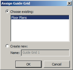 Screenshot of the Assign Guide Grid dialog box with Floor Plans option highlighted under Choose existing panel.
