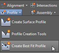 Snippet image of Profile drop-down list with three commands: Create Surface Profile, Profile Creation Tools, and Create Best Fit Profile. The cursor points the last command.