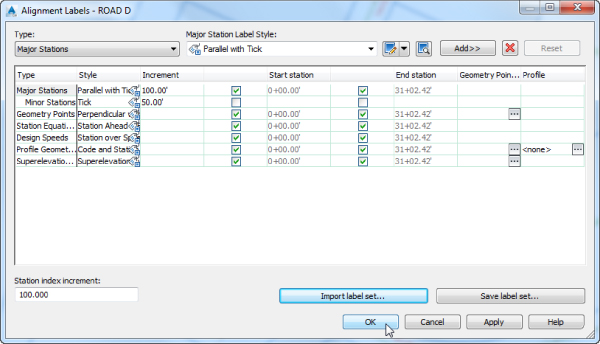 Screenshot of Alignment Labels dialog presenting additional labels imported from the Label Set.