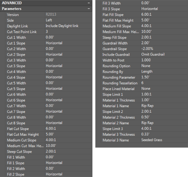 Screenshots of Daylight Subassemblies advanced input parameters.