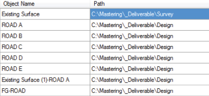 Snippet image of a table with two columns listing eight object names and their paths.