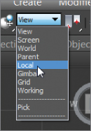 Screenshot of the Reference Coordinate System drop-down menu with View function in use. Cursor highlights Local, listed fifth.