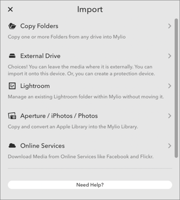**Figure 69:** Mylio can import your Lightroom library, among other options.