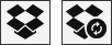 **Figure 6:** The Dropbox icon as it appears on a Mac when files are in sync (left) and when they’re being copied (right).