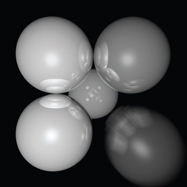 Figure showing the bottom right sphere is in motion, and a blurred appearance results.