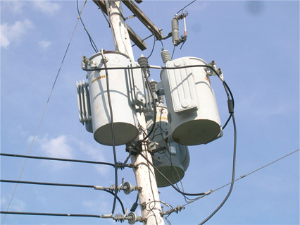 Figure 10.14 Pole mount transformers.