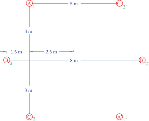 Figure 12.18 Wire position arrangement for Example 12.11.