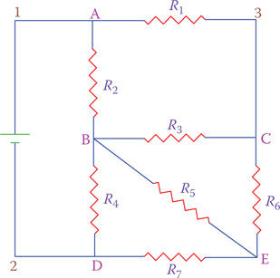 Figure 12.21 A circuit with multiple loops and nodes.