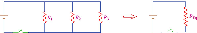 Figure 6.6 Resistors in parallel are substituted by a single equivalent resistor.
