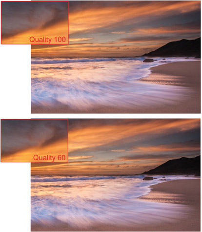 10.14 When exporting as a JPEG, the sRGB Color Space is the best choice when taking your image to the Web. To help keep the file size manageable, I will set my Quality slider as low as 60. As you can see, the difference is hard to spot.